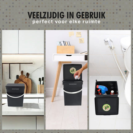 Vriendelijke Prullenbak | Afvalbak 5,5L | Vuilnisbak Met Deksel En Handgreep | Kunststof Vuilcontainer | 19cm x 18cm x 23.5cm | Anthracite Grey | Afvalemmer Voor Keuken, Kantoor, Badkamer 