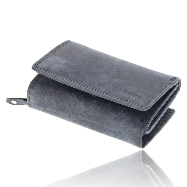 Overslag Portemonnee met RFID | Echt Leren Portemonnee | Dames & Heren | 11 Pasjeshouder | Portefeuille met Rits voor Hem & Haar | 12.5x8.5 cm - Navy