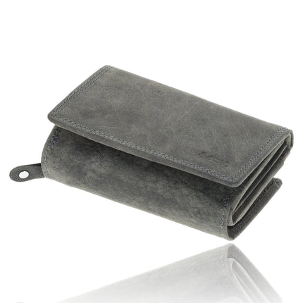 Overslag Portemonnee Dames & Heren | Echt Leren Portemonnee met RFID | 11 Pasjeshouder | Portefeuille Cadeau voor Hem & Haar | 12.5x8.5 cm - Grijs