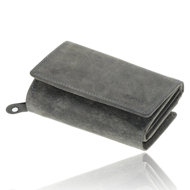 Overslag Portemonnee Dames & Heren | Echt Leren Portemonnee met RFID | 11 Pasjeshouder | Portefeuille Cadeau voor Hem & Haar | 12.5x8.5 cm - Grijs
