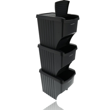 Poubelles de tri sélectif 3 pièces - 22 L (66 L au total) - Poubelles de recyclage empilables - Poubelles noires