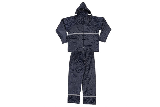 Regenpak Large- Blauw - Inclusief Broek & Jas capuchon- Lichtgewicht Regenkleding voor Fietsen, Wandelen