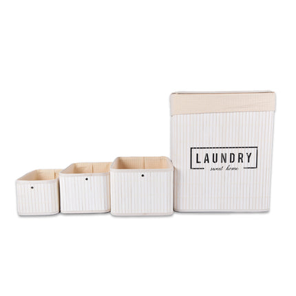 Wasmand | Set | 37Liter | Bamboe wasmand | Wit | Opbergmand | 14 cm*12 cm*24 cm | Wasbox | Ideaal voor Wassen, en Speelgoedopslag