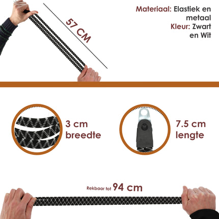 Snelbinder Spinbinder Fiets – Zwarte Bagagespin met Metalen Haken – Verstelbare en Sterke Fietsspin voor Motor, Fiets & Scooter – 55cm x 3cm