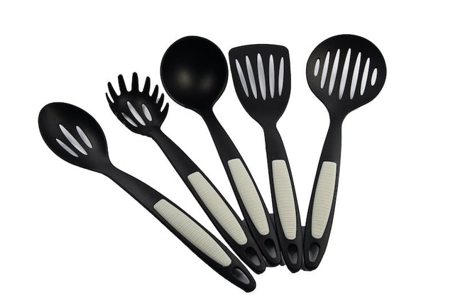 Volledige Keukengerei Assortiment - Zwarte Kunststof Keukenhulpen - Vaatwasmachinebestendig - 32 x 3 x 32 Cm - Gewicht: 1.50 Kg - 5 Stuks 