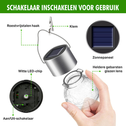  Zonne-lampenset voor Solar Tuinverlichting - 10 Solar lampen - Ni-Mh 1.2V - Buitenverlichting - Roestvrijstaal & Edelstahl Cristal
