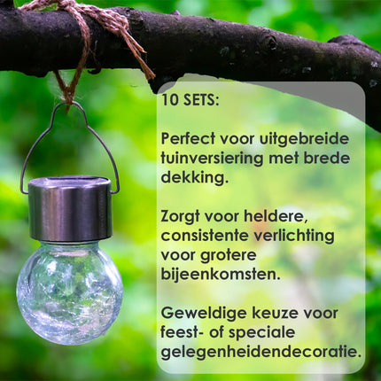  Zonne-lampenset voor Solar Tuinverlichting - 10 Solar lampen - Ni-Mh 1.2V - Buitenverlichting - Roestvrijstaal & Edelstahl Cristal