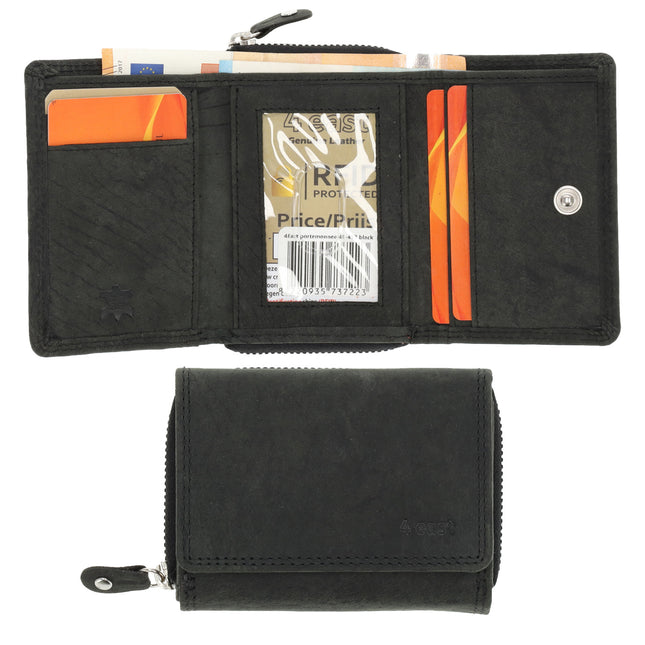 Portemonnee Unisex Anti Skim | Overslagportemonne Voor Heren & Dames | Mini Portemonnee Met Rits & RFID | 5 Pasjeshouder | Ideaal Cadeautjes | 11x9x3 cm – Zwart