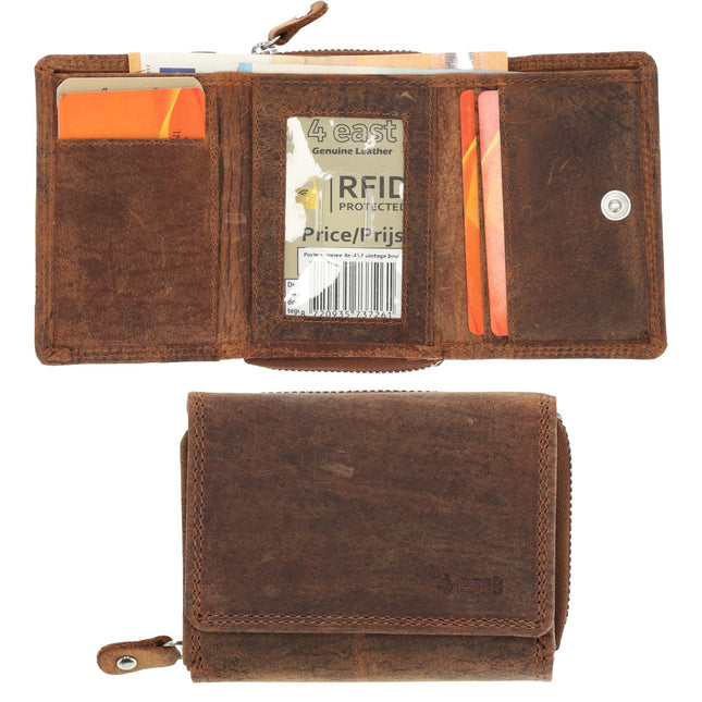 Overslagportemonnee met Rits | Kliene Portemonnee Voor Heren & Dames | Leren Portemonnee met RFID | 5 Pasjeshouder | Cadeau voor Hem & Haar | 11x9x3 cm – Vintage Bruin