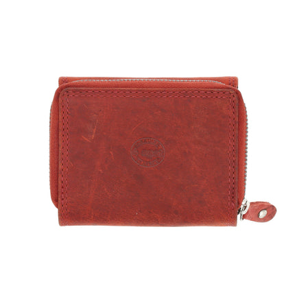 Overslagportemonnee met Rits | Voor Heren & Dames | Echt Leren Portemonnee met RFID | Kleine Portemonnee met 5 Pasjeshouder | Kerstcadeau voor Hem & Haar | 11x9x3 cm - Rood