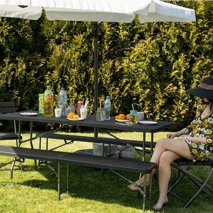 Praktische Vouwtafel: Veilig en Stijlvol - Grote Houtlook Klaptafel voor Terras, Camping en Meer - Eenvoudig Inklapbaar met Veiligheidsgrendel - Handige Buffettafel en Koffertafel - Afmetingen: 180 x 76 x 74 cm - Kleur: Zwart