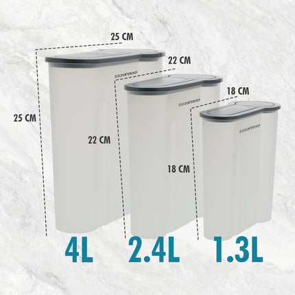 Voorraadpotten Kunststof 3-Delig - BPA Vrij - Luchtdichte Strooibussen Set - 4L, 2.4L, 1.3L - Ideaal voor Granen & Voorraadkast