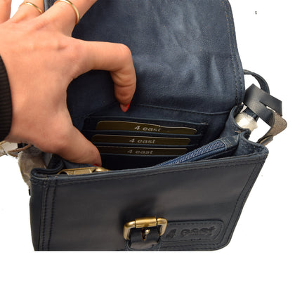 Handtasje | 12cm*17cm | Navy | Echte leer | Leren tas dames 