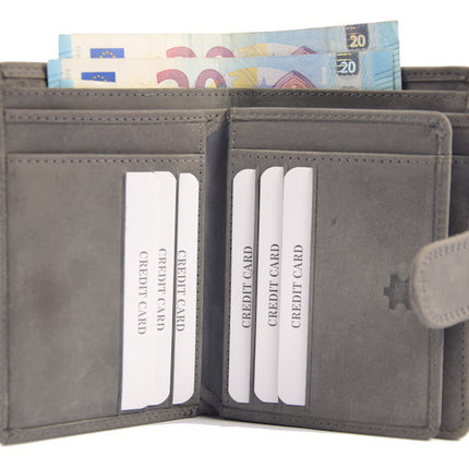 Portemonnee met veel pasjes buffelleer - Portemonnee unisex - portemonnee Grijs - Portemonnee Kwaliteit - Grijs