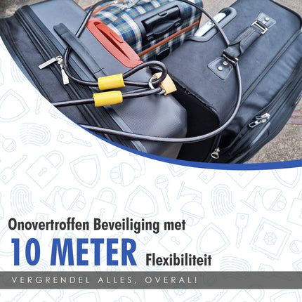 Terraskabel met Hangslot - Infokaart en 2 Sleutels - IJzeren Kabelslot voor Fietsen en Meer - Kabelslot 10 Meter 