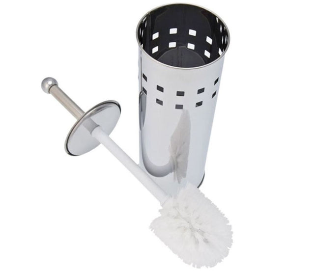 Hedendaagse Zilveren Rvs Toiletset - Inclusief Stijlvolle Houder - Afmetingen: 9,8 x 37,5 x 37 cm - Gewicht: 351 G 