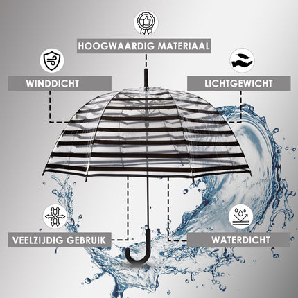 Paraplu | Transparent | Stormparaplu | Polyester | 350g | Stevige Paraplu | Opvouwbare Paraplu | Kunstsof Handvat | 86cm