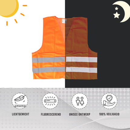 Reflecterend Veiligheidsvestje Volwassenen | Unisex Oranje, One Size (M t/m XXL), Lichtgewicht Polyester | Ideaal voor Auto, Motor, Wandelen en Hardlopen