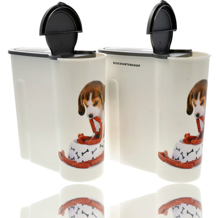 Hondenvoer Container 4L in Wit: Set van 2 Opbergdozen 25.5cm x 9.5cm - Kunststof | Discountershop