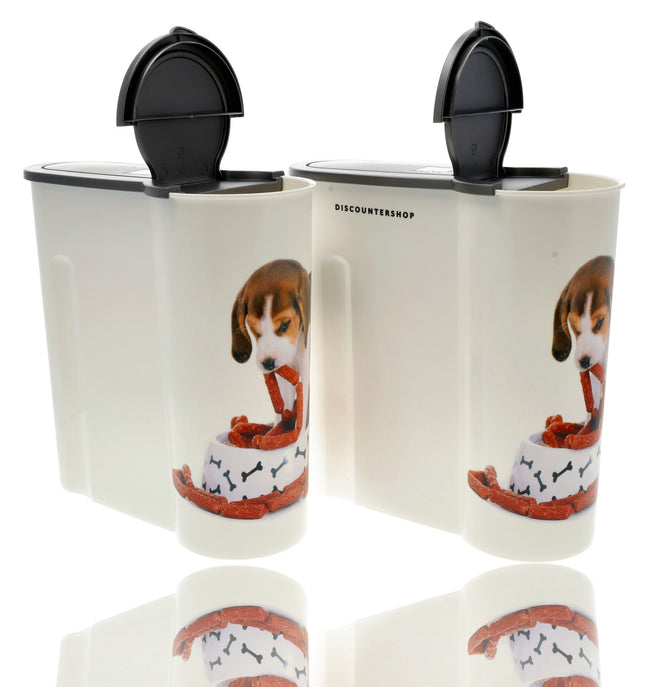 Hondenvoer Container 4L in Wit: Set van 2 Opbergdozen 25.5cm x 9.5cm - Kunststof | Discountershop
