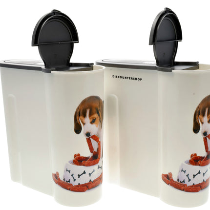 Hondenvoer Container 4L in Wit: Set van 2 Opbergdozen 25.5cm x 9.5cm - Kunststof | Discountershop