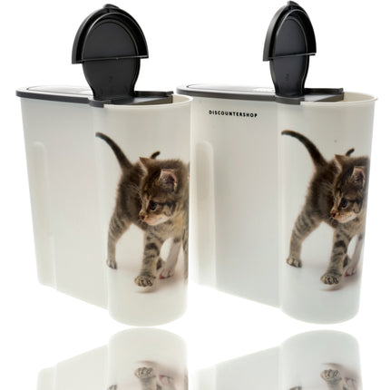 Kattenvoercontainers 4L – 4 kg - 2 stuks Droogvoeropslag – Kunststof Voedselcontainers met Deksel
