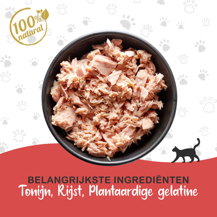 10x Tonijn in Gelei in Blik - Natvoer voor Katten - 51% Tonijn & Rijst – Sappig en Kwaliteit – 85g Natvoer Adult Katten