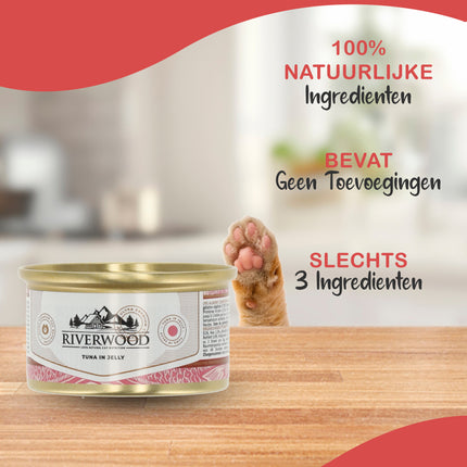 10x Tonijn in Gelei in Blik - Natvoer voor Katten - 51% Tonijn & Rijst – Sappig en Kwaliteit – 85g Natvoer Adult Katten