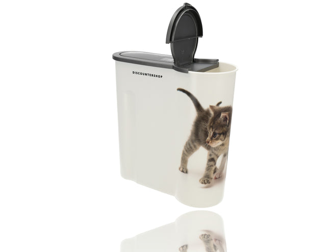 Kattenvoercontainer - Handige Opbergdoos voor Kattenvoer - 4L - Voedselcontainer - Wit - Kunststof - 25.5cm x 9.5cm 
