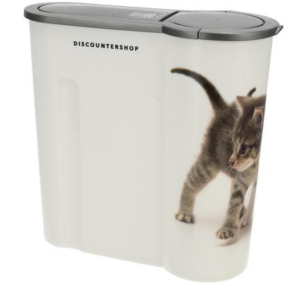 Kattenvoercontainer - Handige Opbergdoos voor Kattenvoer - 4L - Voedselcontainer - Wit - Kunststof - 25.5cm x 9.5cm 