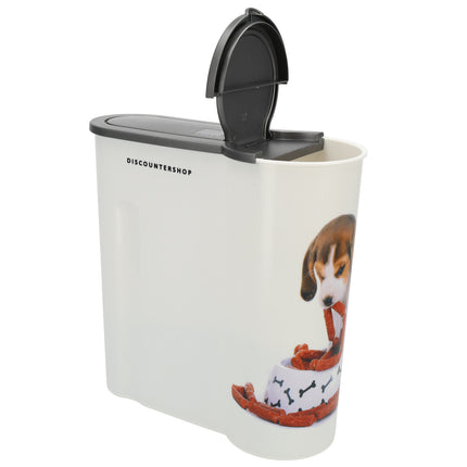 Hondenvoercontainer 4L 1 Stuks Voerbak - Droogvoeropslag met Deksel – Kunststof Wit – Voor Hondenvoer – Huisdieraccessoires