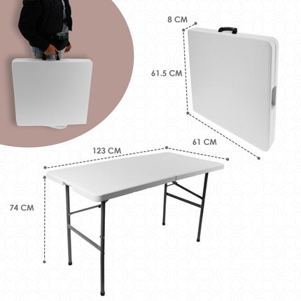 Weerbestendige Klaptafel - 123x61.5x74cm - Inklapbare Campingtafel voor Buiten - Opvouwbare Tuintafel met Handvat - Verstelbare Hoogtes, Stevige Tafel voor 2-4 Personen