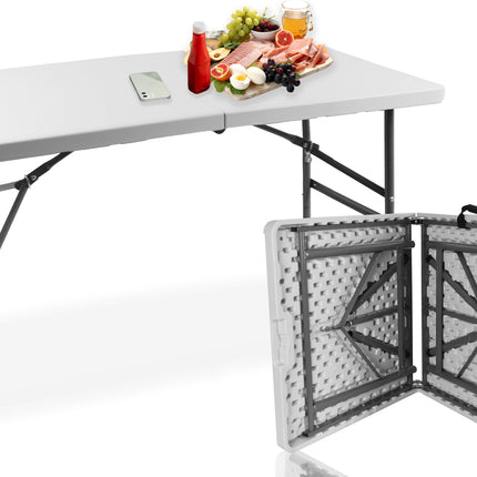 Weerbestendige Klaptafel - 123x61.5x74cm - Inklapbare Campingtafel voor Buiten - Opvouwbare Tuintafel met Handvat - Verstelbare Hoogtes, Stevige Tafel voor 2-4 Personen