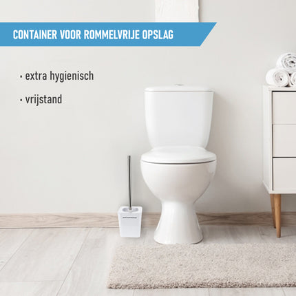 WC Borstel met Houder - Moderne Witte | Vrijstaand 38cm Hoog | Hygiënische Toiletborstel | Stijlvolle Badkamer Accessoires 