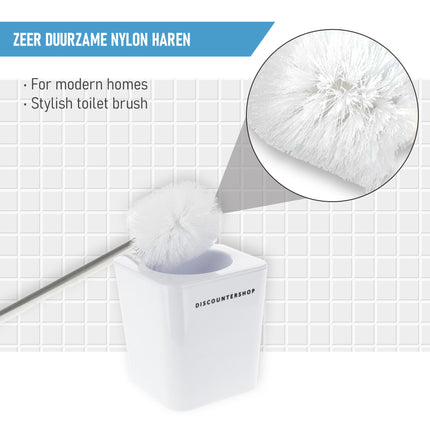 WC Borstel met Houder - Moderne Witte | Vrijstaand 38cm Hoog | Hygiënische Toiletborstel | Stijlvolle Badkamer Accessoires 