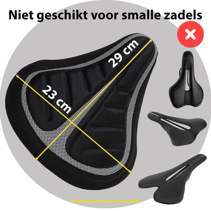 Zadelhoes Fiets - 3 Stuks- Comfort Gel Fietszadelhoes 23x29x8.5 cm - Geschikt voor Brede Zadels - Ideaal voor Stadsfiets -E-bike & MTB - Zwart - Voor Heren & Dames