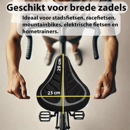 Zadelhoes Fiets - 3 Stuks- Comfort Gel Fietszadelhoes 23x29x8.5 cm - Geschikt voor Brede Zadels - Ideaal voor Stadsfiets -E-bike & MTB - Zwart - Voor Heren & Dames