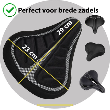 Zadelhoes Fiets - 3 Stuks- Comfort Gel Fietszadelhoes 23x29x8.5 cm - Geschikt voor Brede Zadels - Ideaal voor Stadsfiets -E-bike & MTB - Zwart - Voor Heren & Dames