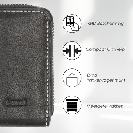 Zwarte Dames Portemonnee Met Rits | Leren Portemonnee met RFID - 12 Pasjeshouders, Briefgeld & Muntvak | 20x10x2.5cm | | Beste Portemonnee als Cadeautjes 