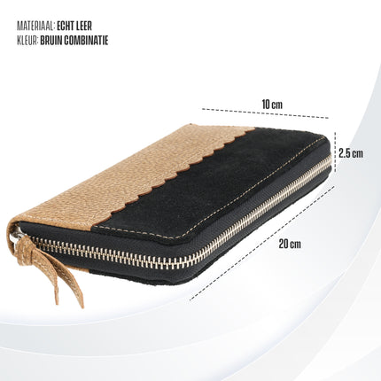 Portemonnee Dames met Ritssluiting | 20x10x2.5cm | 12 Pasjeshouders, Briefgeld & Muntvak - Cadeau voor Vrouwen & Mama | Echt Leren Portefeuille Beige voor Dames  