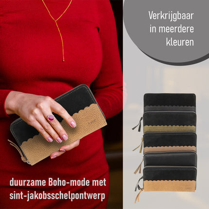 Portemonnee Dames met Ritssluiting | 20x10x2.5cm | 12 Pasjeshouders, Briefgeld & Muntvak - Cadeau voor Vrouwen & Mama | Echt Leren Portefeuille Beige voor Dames  