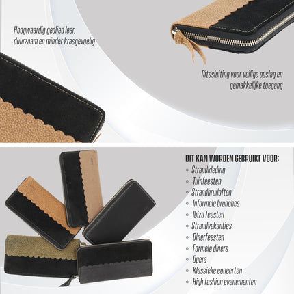 Portemonnee Dames met Ritssluiting | 20x10x2.5cm | 12 Pasjeshouders, Briefgeld & Muntvak - Cadeau voor Vrouwen & Mama | Echt Leren Portefeuille Beige voor Dames  