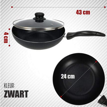 Koekenpan 24 Cm Met Deksel | Zwarte Antiaanbak Koekenpannen | Vaatwasserveilig & Magnetronbestendig | Geschikt Voor Gas, Electric, Ceramic & Halogen 