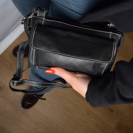 Handtasje | 13cm*18.5cm*10.5cm | Zwart | Schoudertas | Echte leer